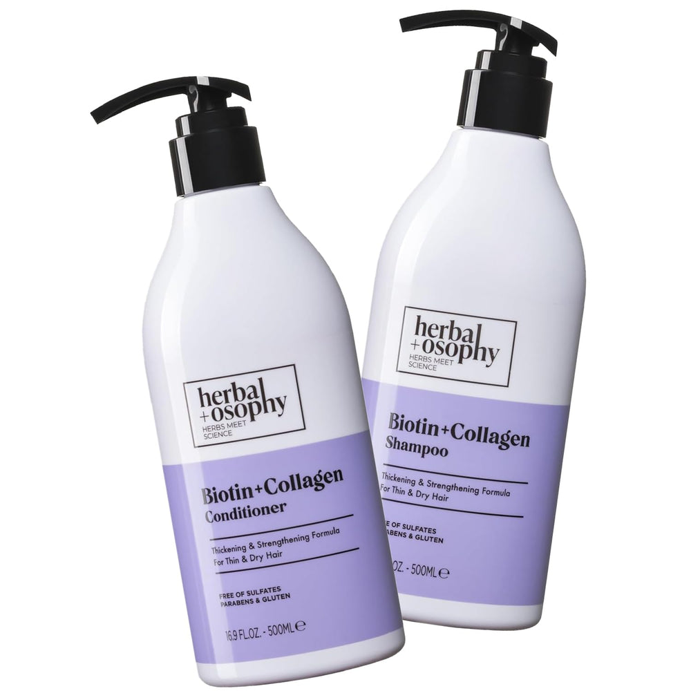 Herbalosophy Biotin & Collagen shampoo bottle for stronger-looking hair