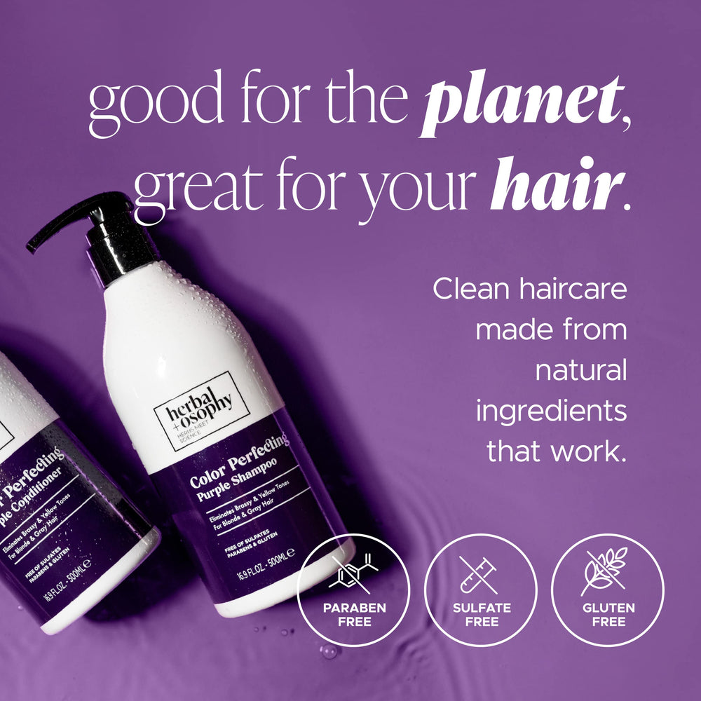 Herbalosophy gray hair tone shot shows brass reduction and cooler hues