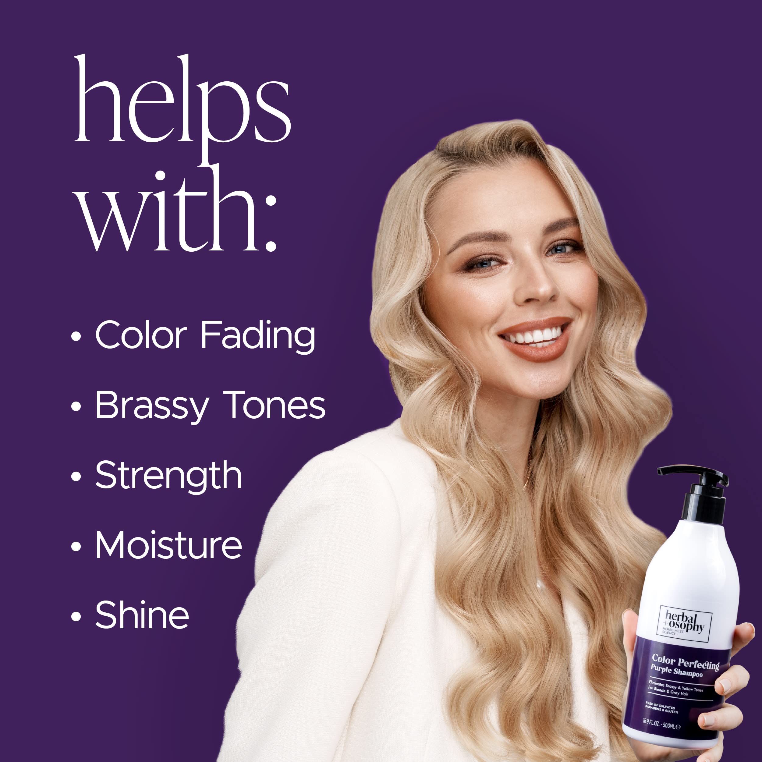 Herbalosophy label detail emphasizes pH-balanced formula for scalp comfort