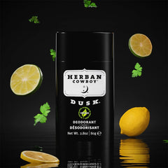 Three Herban Cowboy DUSK deodorant sticks displayed for daily use.