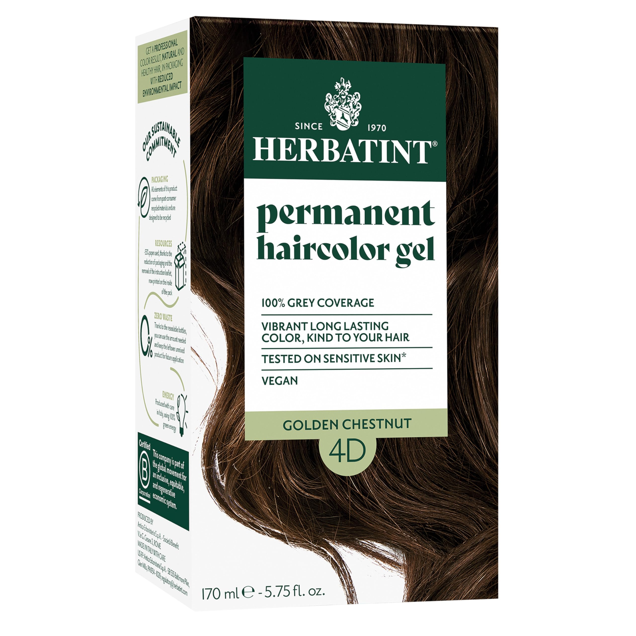 Herbatint 4D Golden Chestnut bottle shows a gentle gray-coverage color option.
