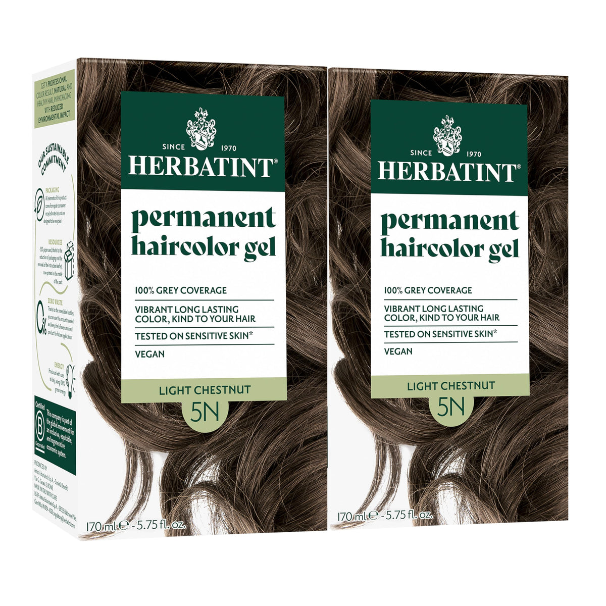 Herbatint 5N Light Chestnut color result provides natural gray coverage.