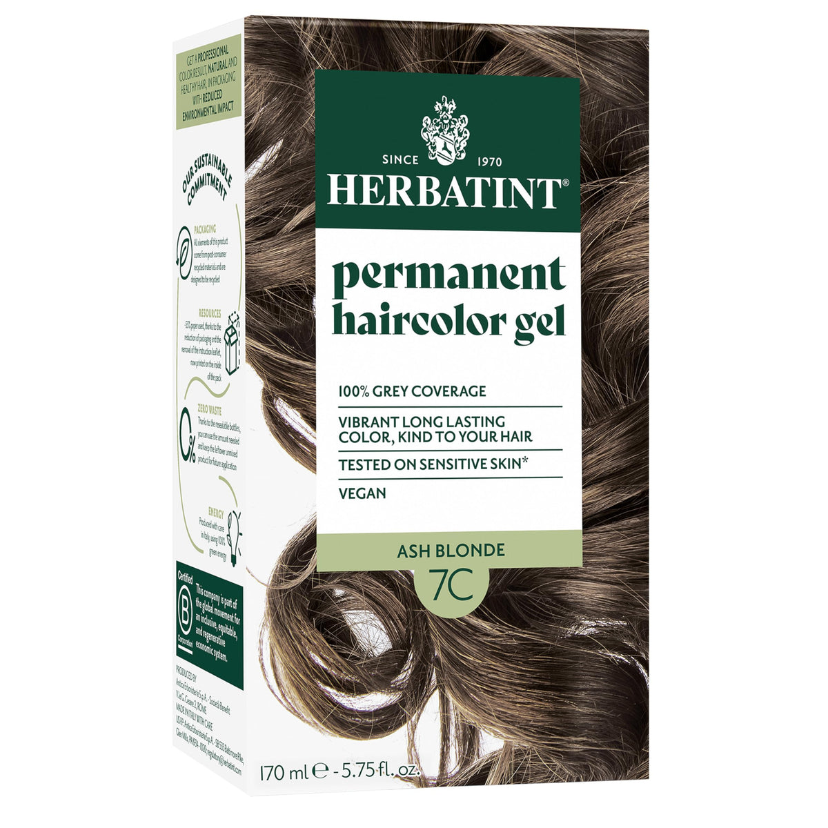 Herbatint 7C Ash Blonde box front shows eco packaging and shade selection