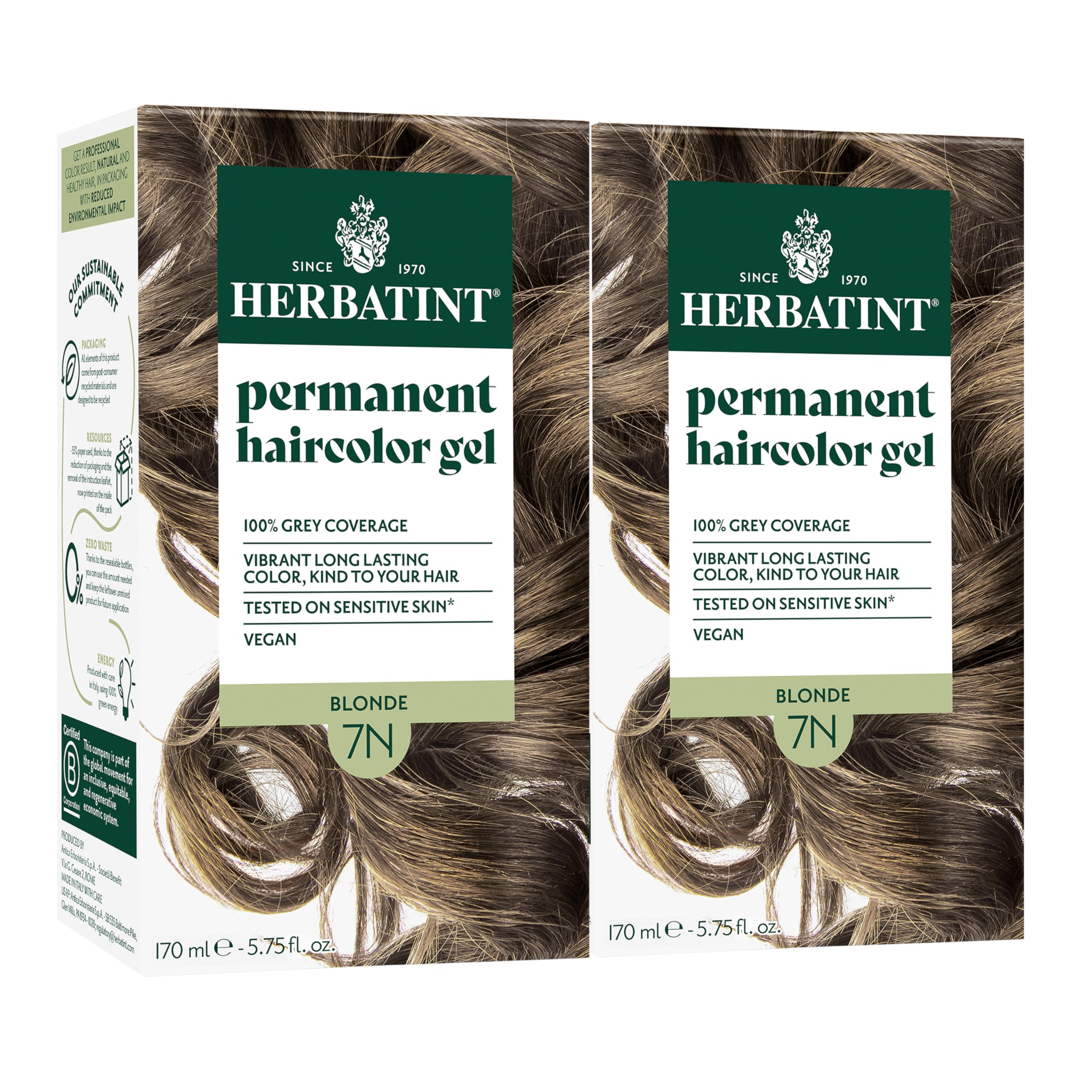 Herbatint 7N Blonde dye bottle for natural, even color with gray coverage.