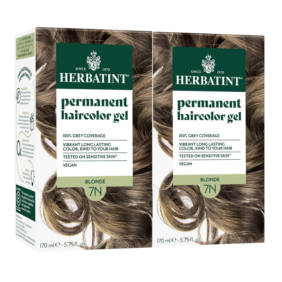 Herbatint 7N Blonde dye bottle for natural, even color with gray coverage.