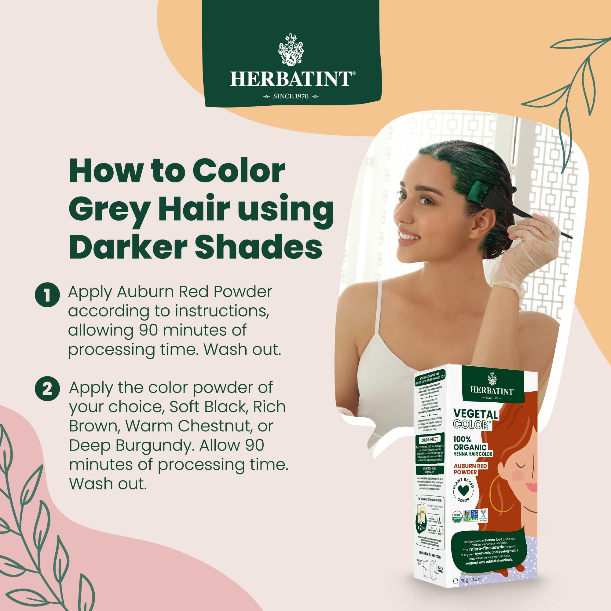 Herbatint natural botanicals ingredients highlight plant-based color care.