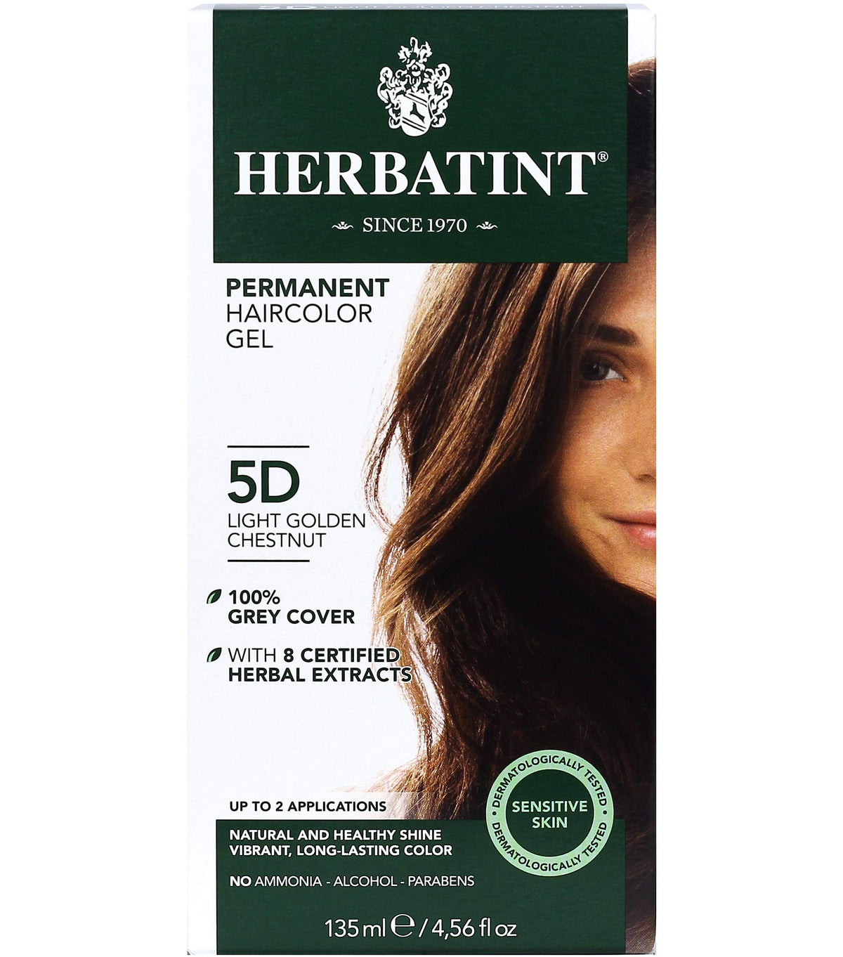 Herbatint 5D Light Golden Chestnut bottle for even, natural gray coverage.