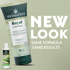 Applying Herbatint Royal Conditioner on damp hair for detangling and shine.