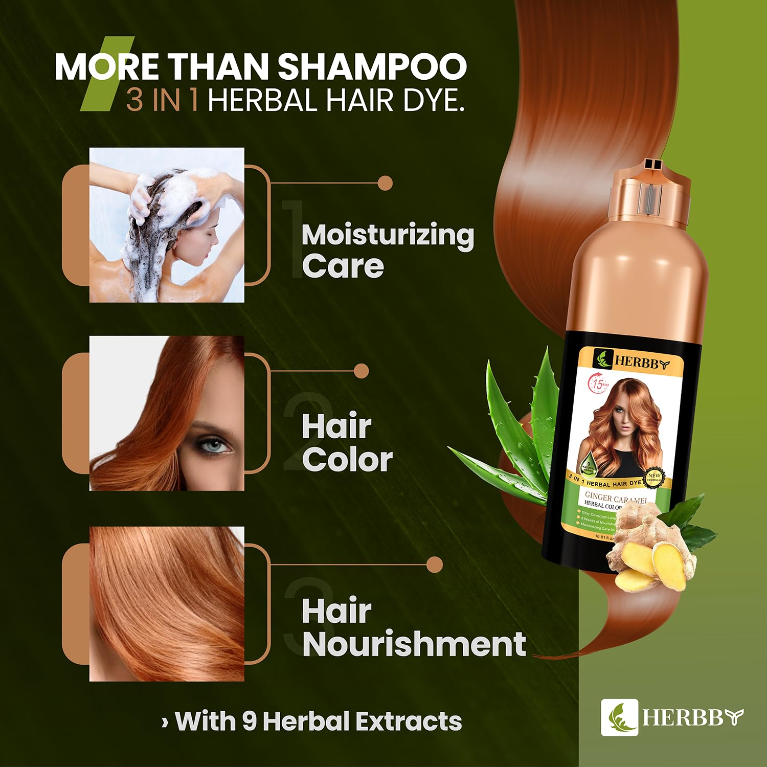 HERBBY before-after image hints at noticeable shade change on natural hair