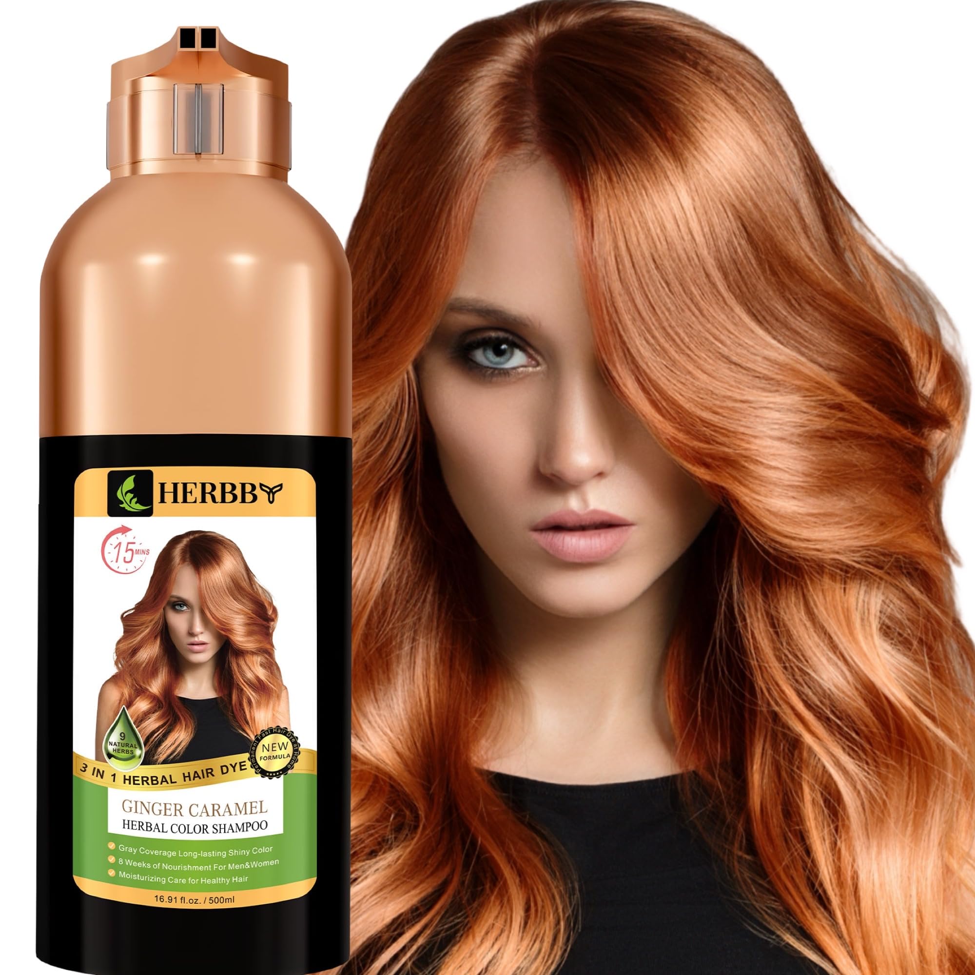 HERBBY gray-coverage shampoo shows natural gray coverage with a smooth, even finish