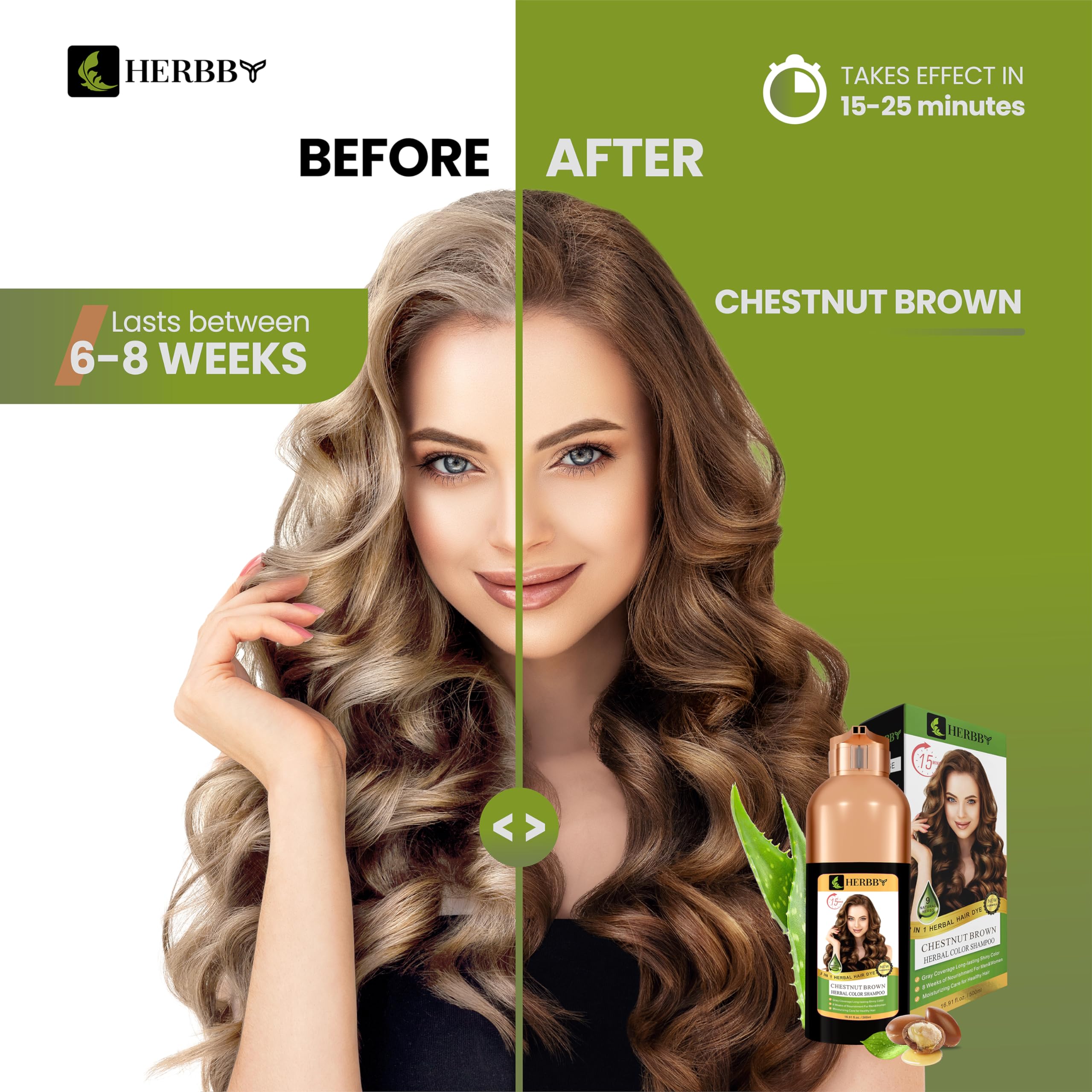 Close-up of HERBBY with 9 herbal extracts for nourishing color transformation.
