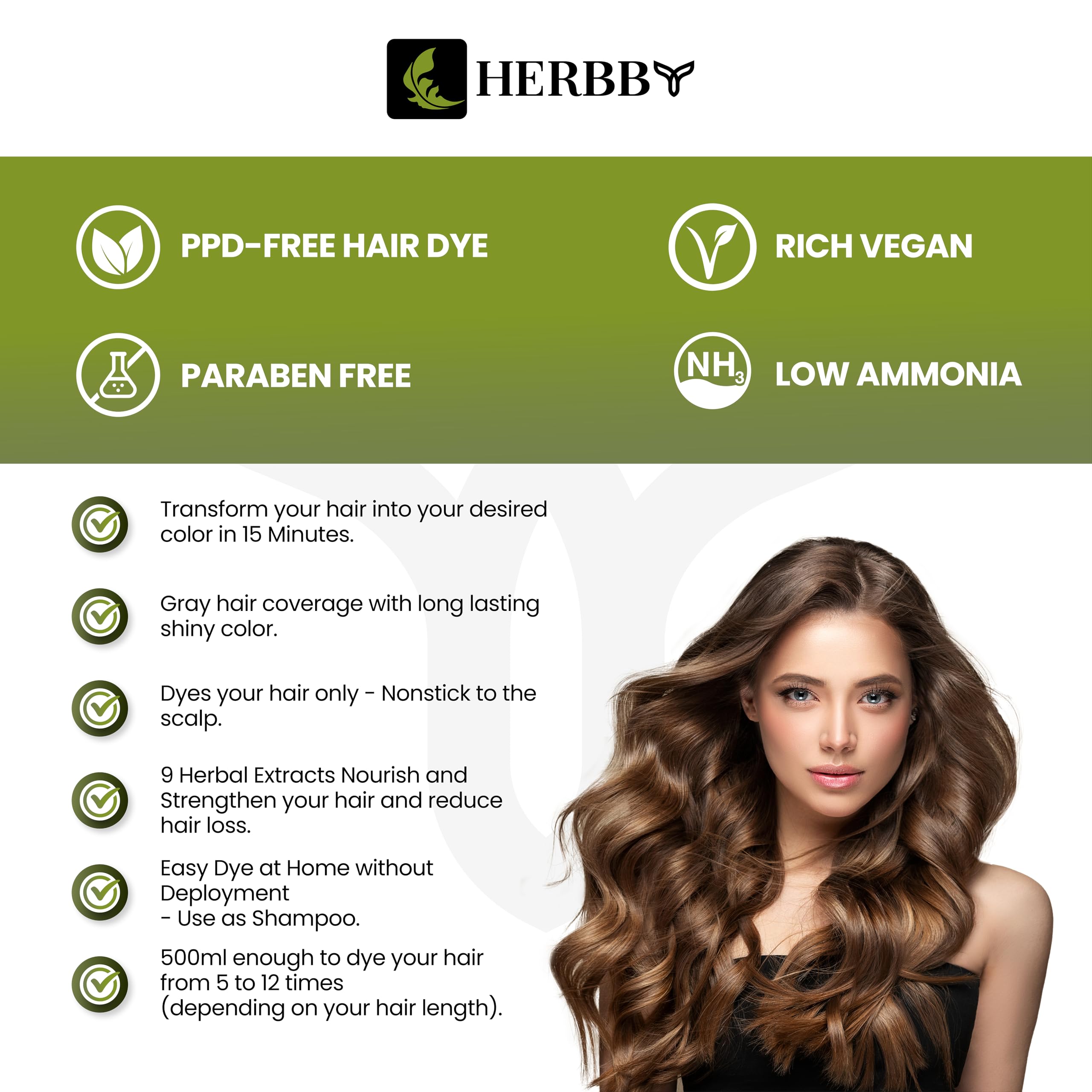 Chestnut brown color transform swatch using HERBBY on hair sample.