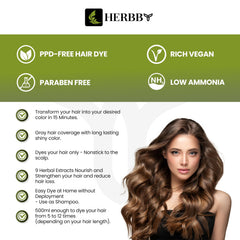 Chestnut brown color transform swatch using HERBBY on hair sample.