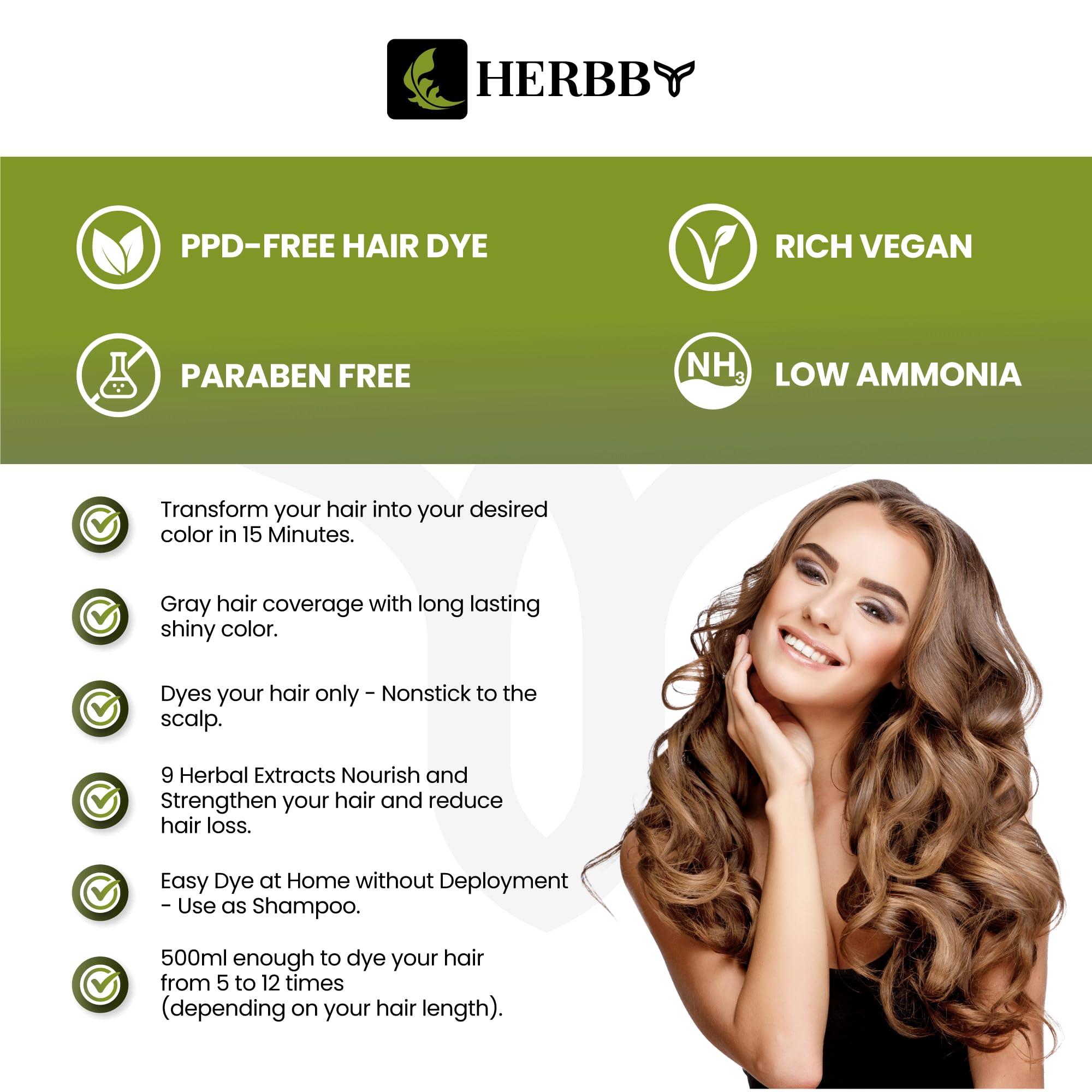 HERBBY 9-herbal-extracts formula nourishes hair while coloring.