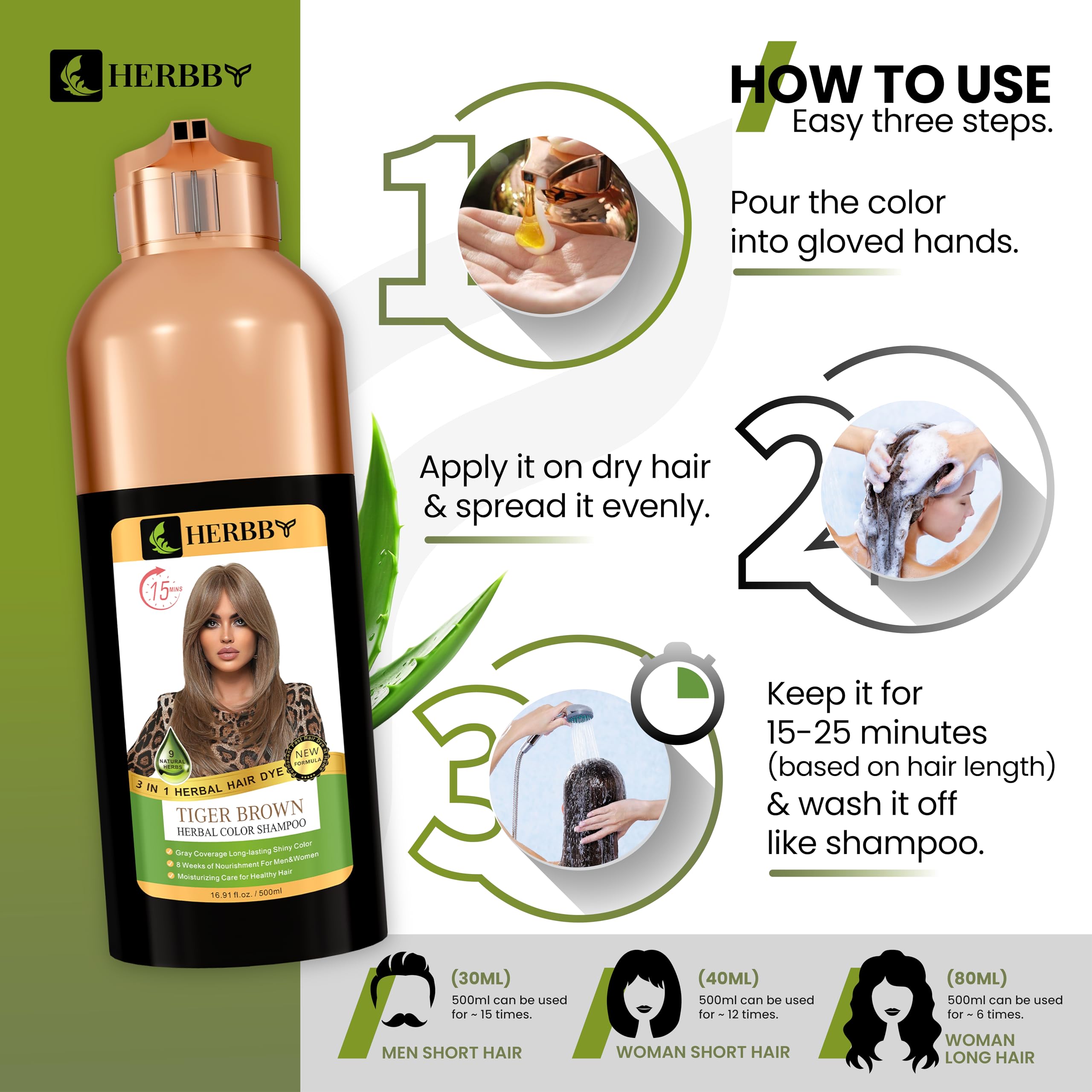HERBBY Hair Color Shampoo instant dye for quick color refresh