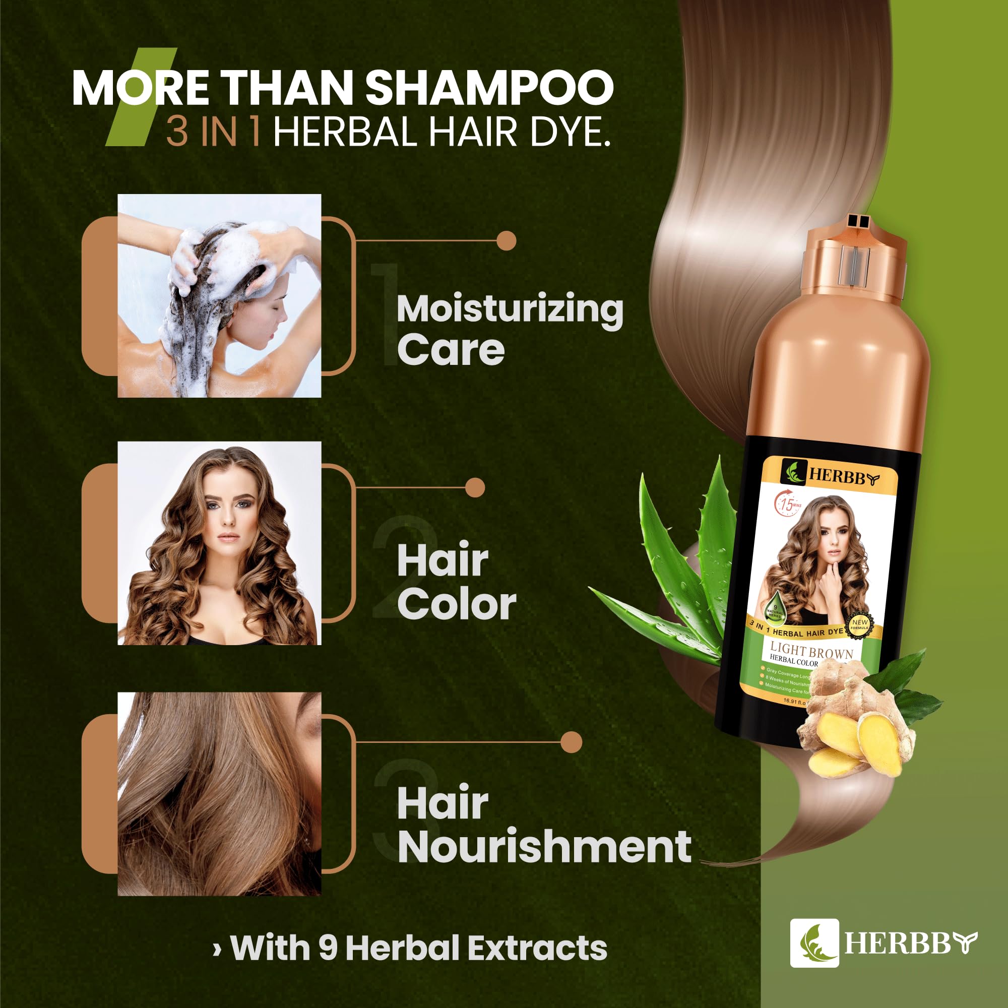 HERBBY light-brown shade provides natural-looking coverage.