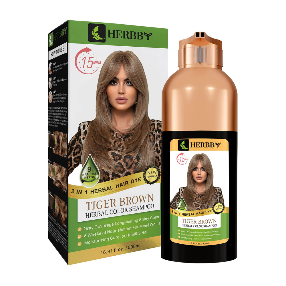 HERBBY Hair Color Shampoo Tiger Brown shade for a natural tone