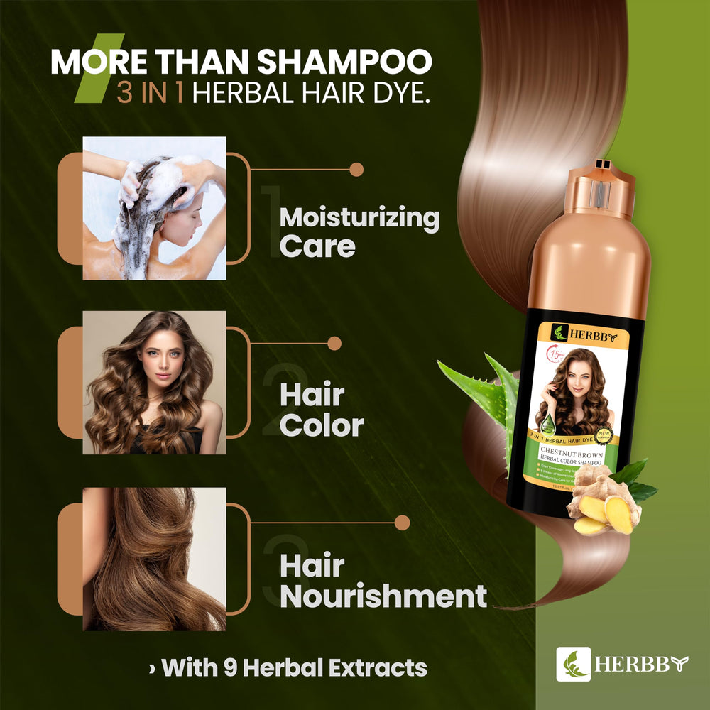 HERBBY no-frizz formula emphasizes glossy, smooth hair after coloring.