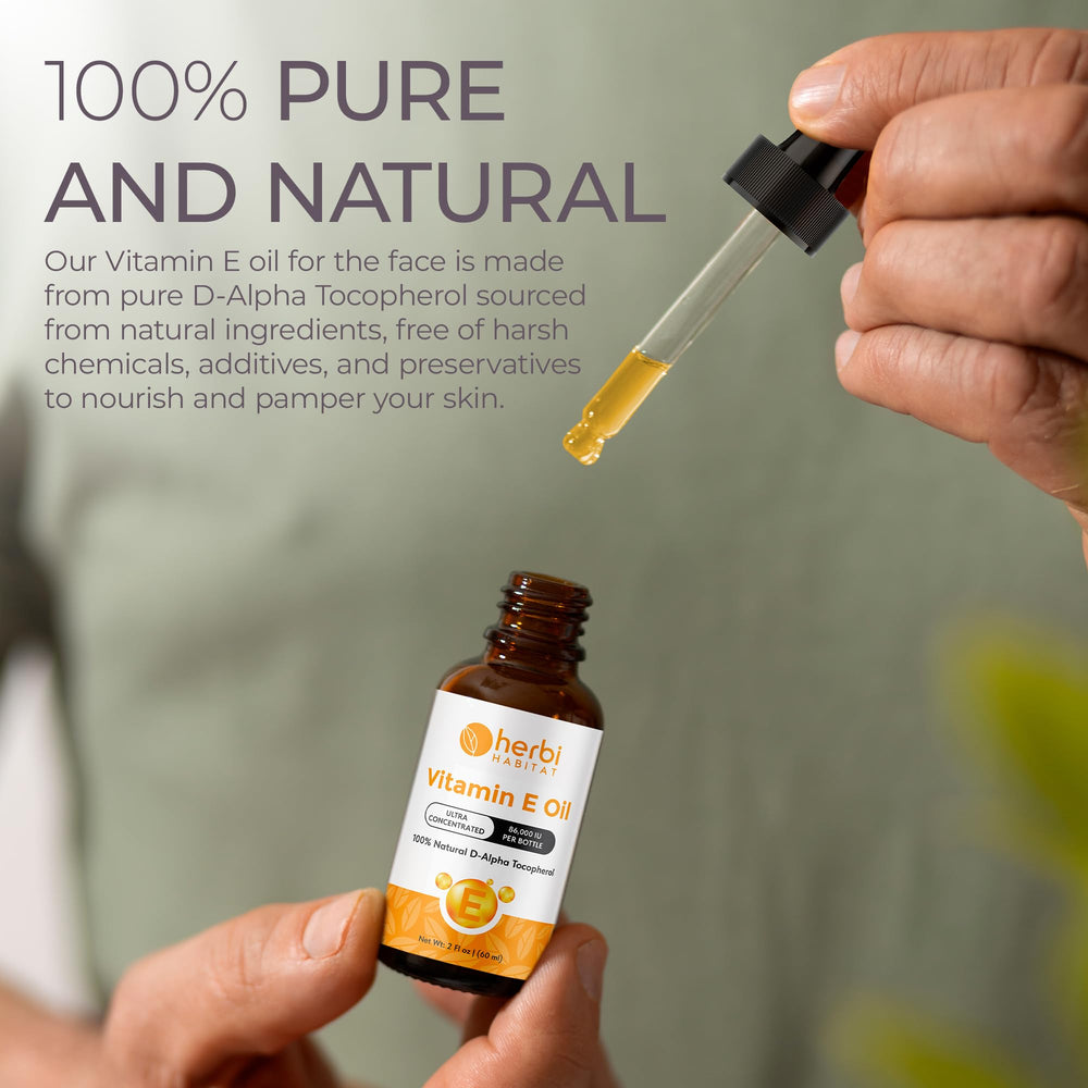 Herbi Habitat Vitamin E oil ingredients list highlights naturally sourced tocopherol.