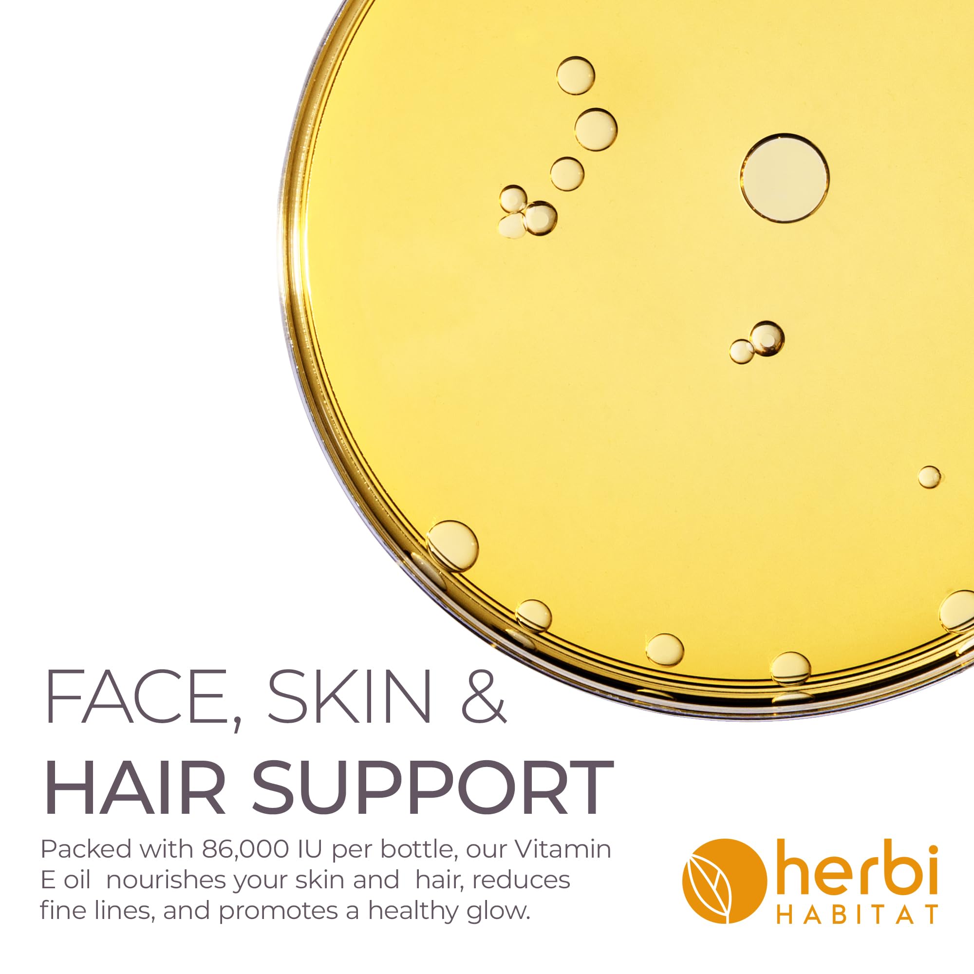 Herbi Habitat Vitamin E oil pour close-up suggests easy, quick moisture for dry skin.