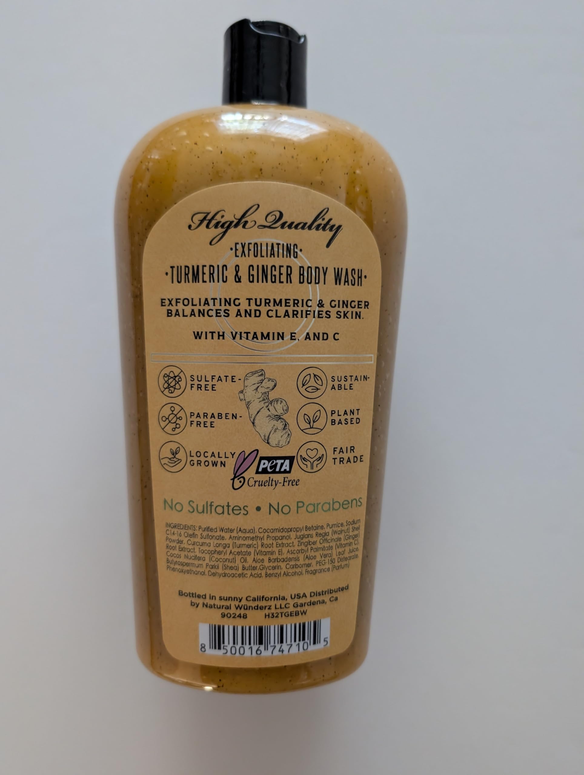 Herbist apothecary exfoliating wash ingredients closeup showing aloe vera and vitamins