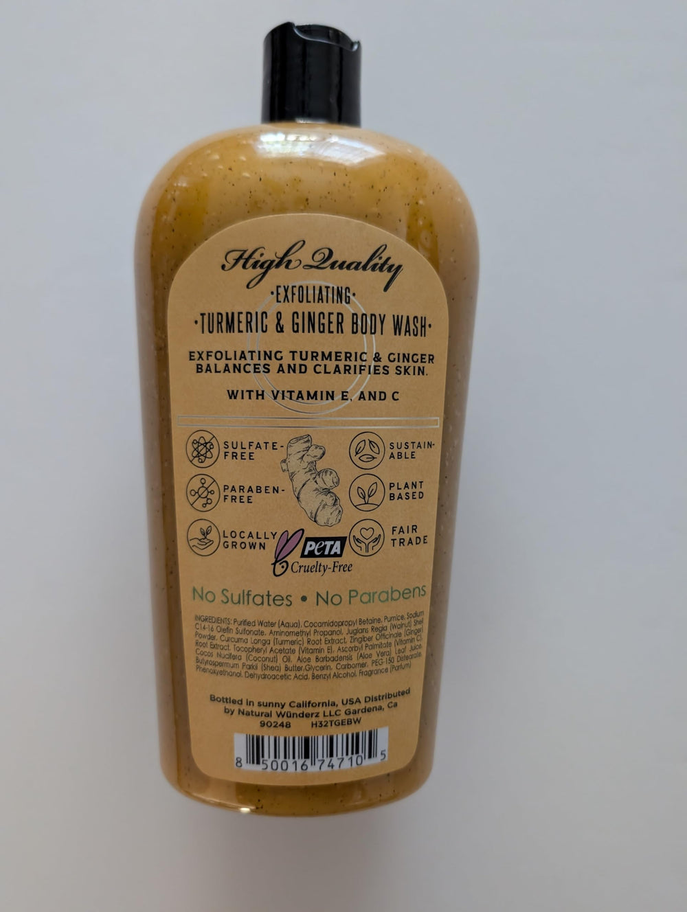 Herbist apothecary exfoliating wash ingredients closeup showing aloe vera and vitamins