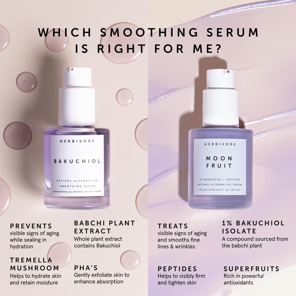 HERBIVORE Bakuchiol serum texture close-up shows lightweight jelly consistency