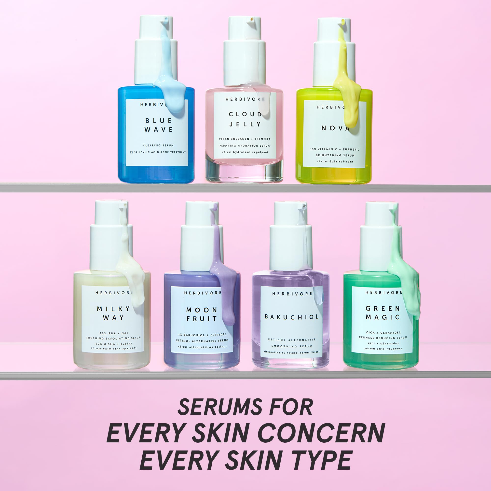 HERBIVORE Bakuchiol serum with roller pairing suggests enhanced glow