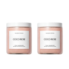 HERBIVORE Coco Rose body polish bottle shows exfoliation and hydration