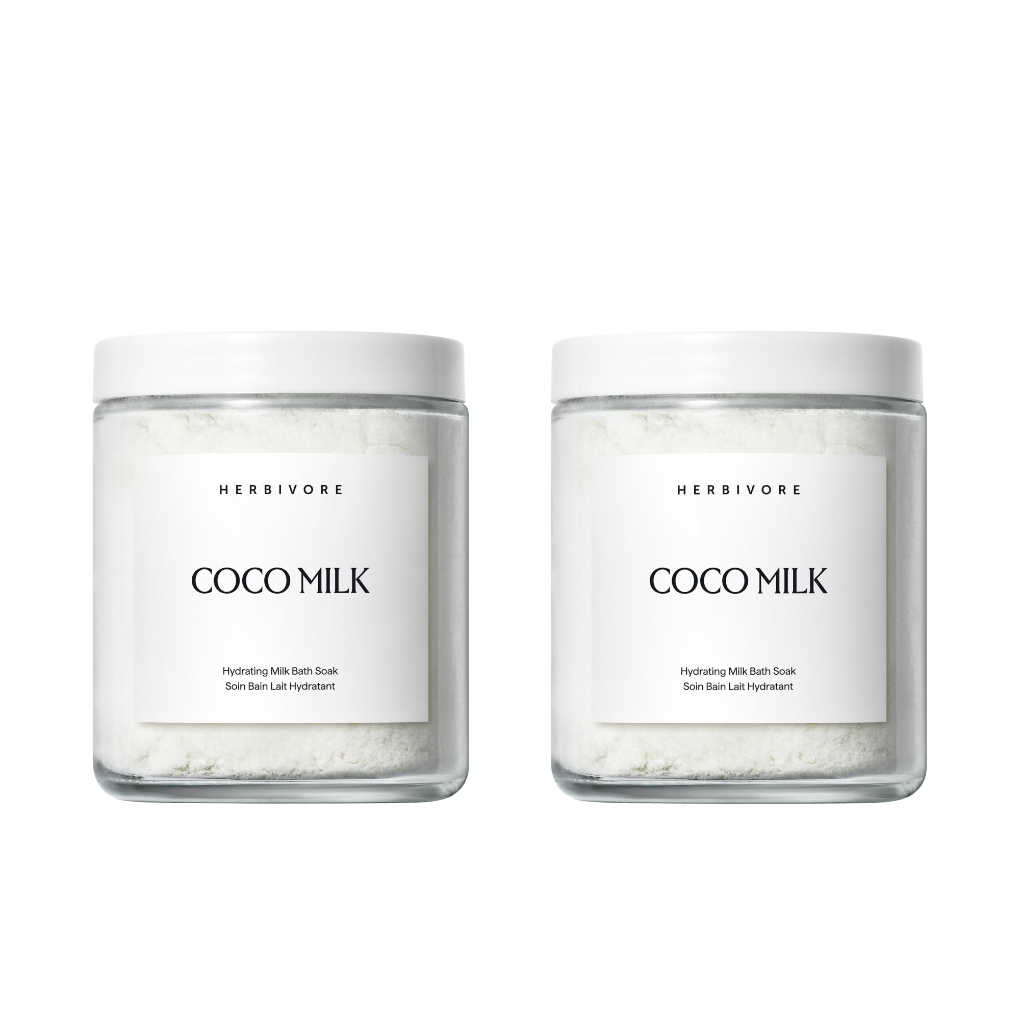 HERBIVORE Coconut Milk Bath Soak bottle ready for a hydrating soak that smooths skin.