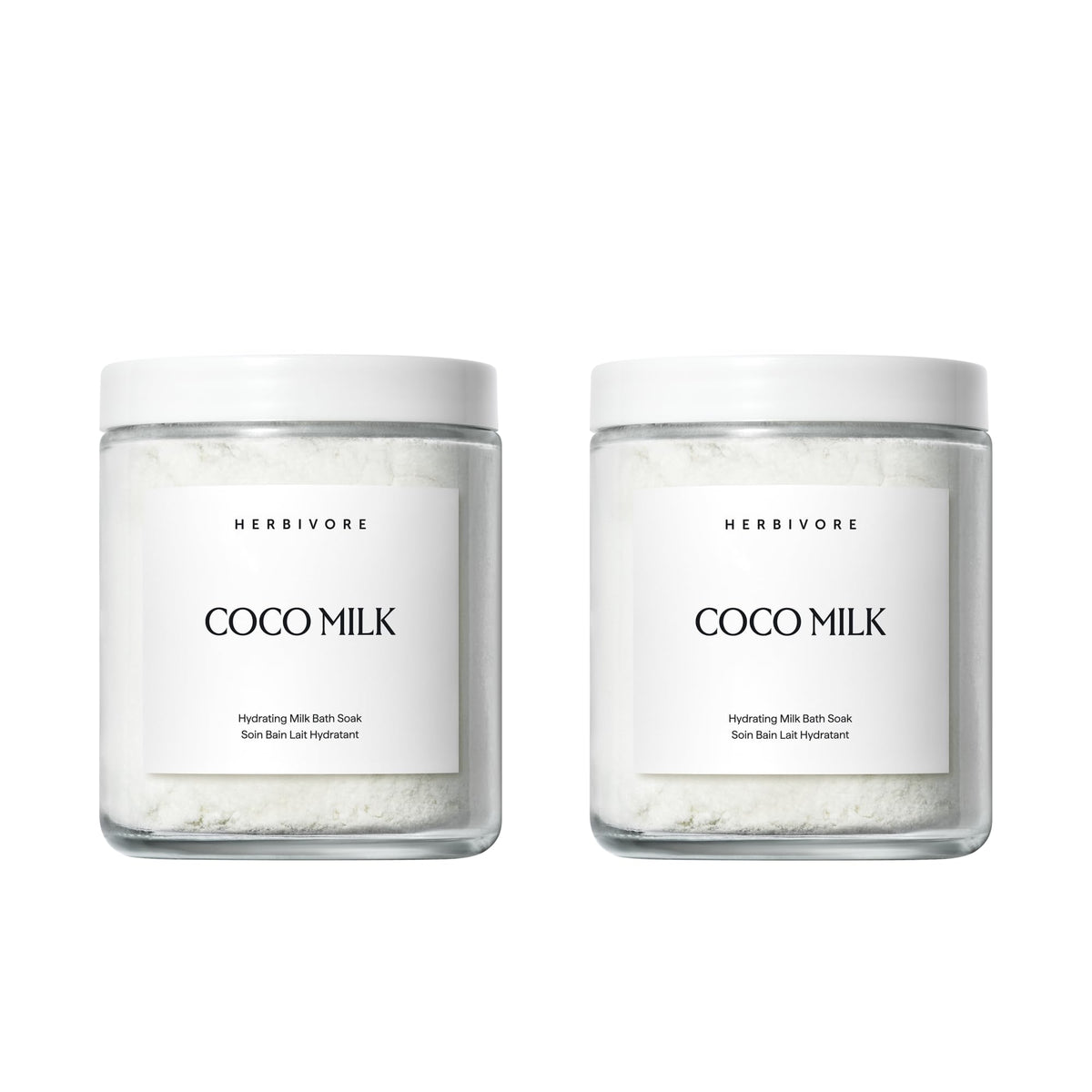 HERBIVORE Coconut Milk Bath Soak bottle ready for a hydrating soak that smooths skin.