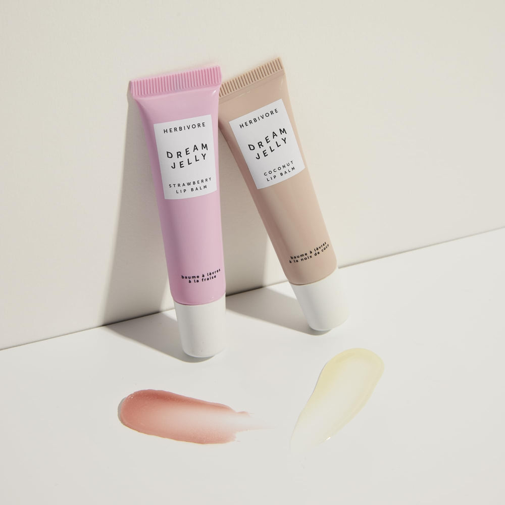 HERBIVORE Dream Jelly Coconut lip balm conveys tropical vibes and lasting moisture.
