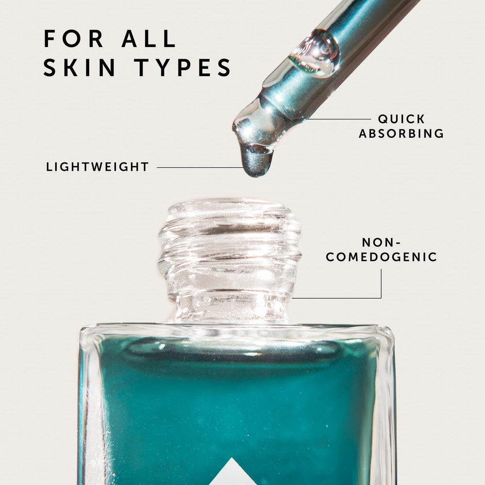 Herbivore Lapis oil layering with makeup in a morning routine.