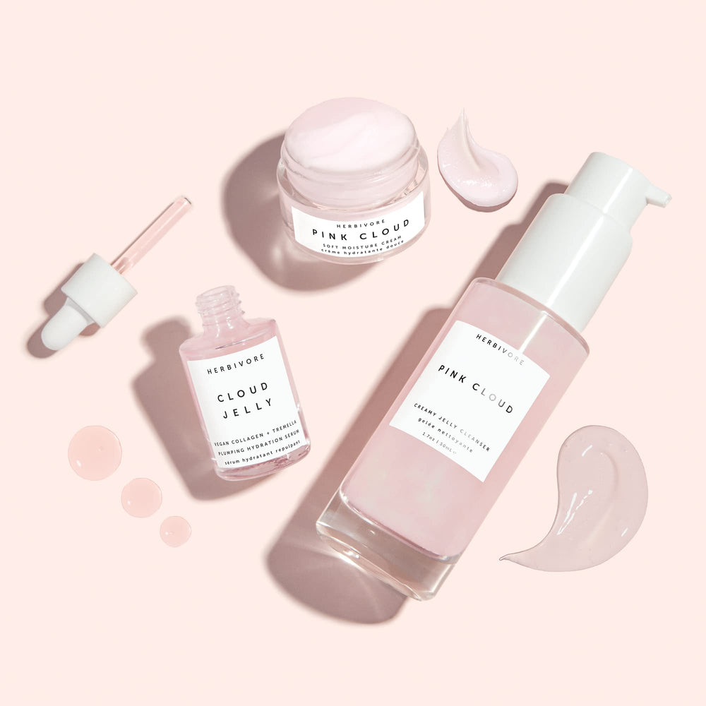 HERBIVORE Skin In The Clouds gift set box showcasing the three-step routine.
