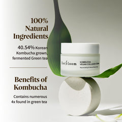 Herbloom Kombucha Cream bottle close-up, premium skincare formula for radiant skin