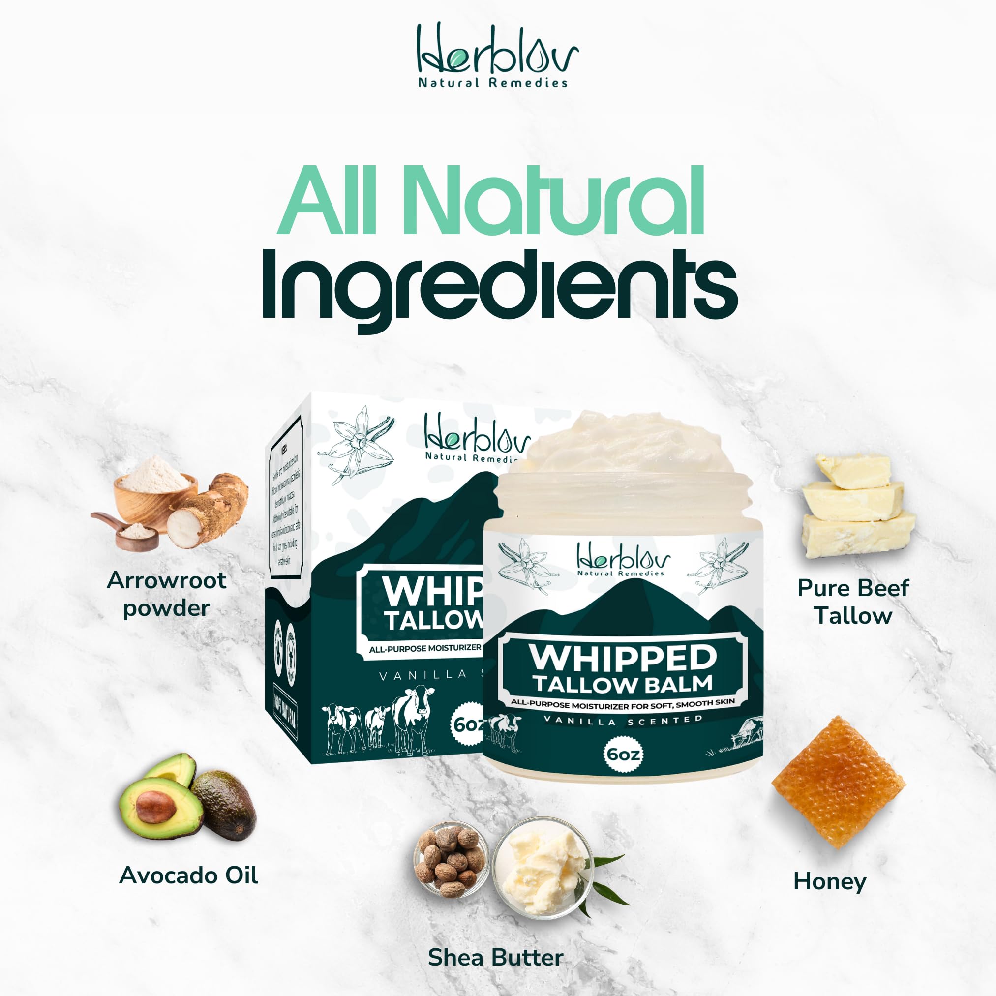 Herblov Beef Tallow Balm vanilla application steps for easy use