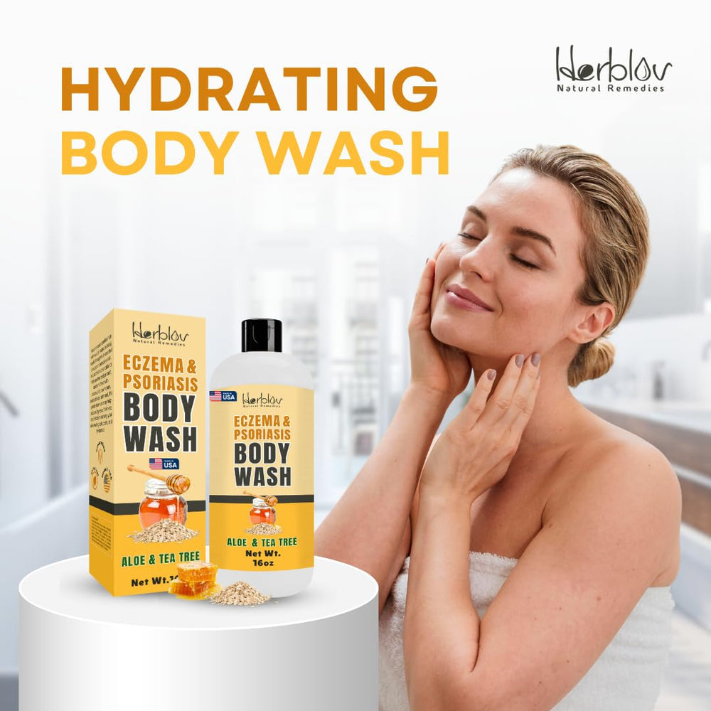 Herblov Eczema Body Wash with goat milk nourishes during bath time.