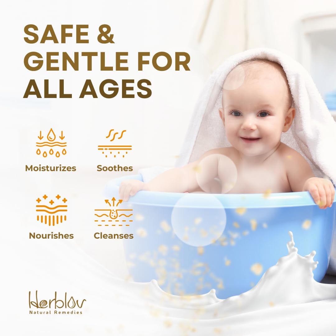 Herblov oatmeal honey goat milk soap bar texture closeup reveals creamy foam and soothing feel