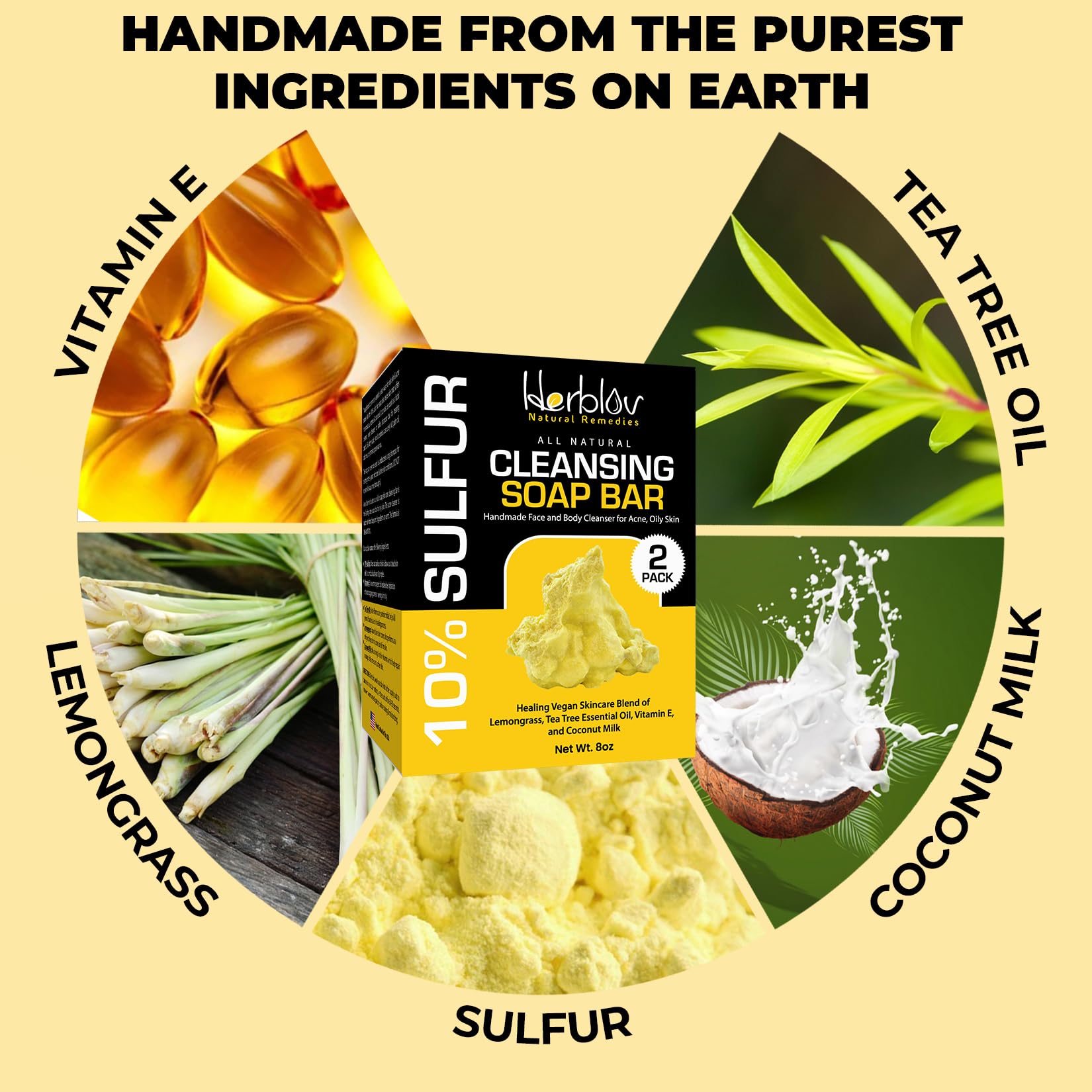 Herblov sulfur soap bar used on the face for oil control and clearer look.