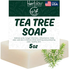 Herblov Tea Tree Soap bar closeup showing natural texture for clear, fresh skin.