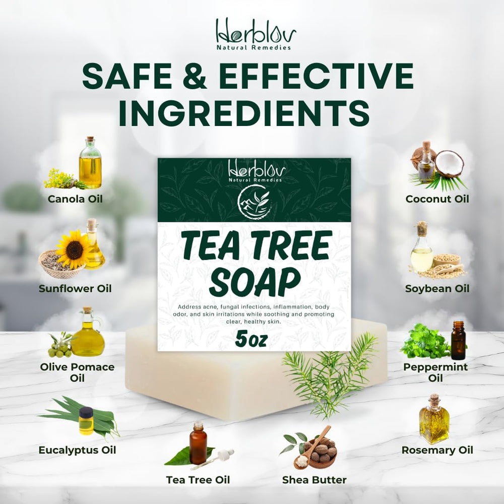 Herblov Tea Tree Soap with citrus scent in wash routine.