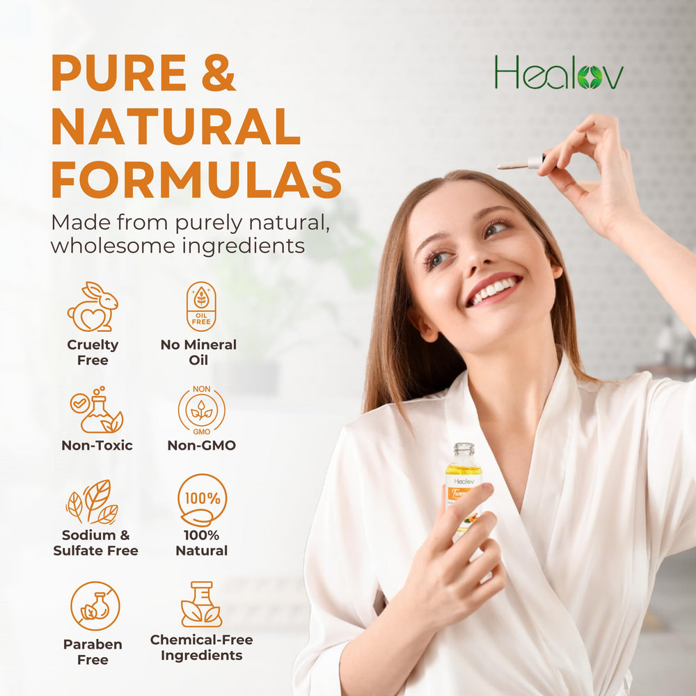 Herblov Turmeric Skincare Set bathroom vanity display suggests a cohesive routine.
