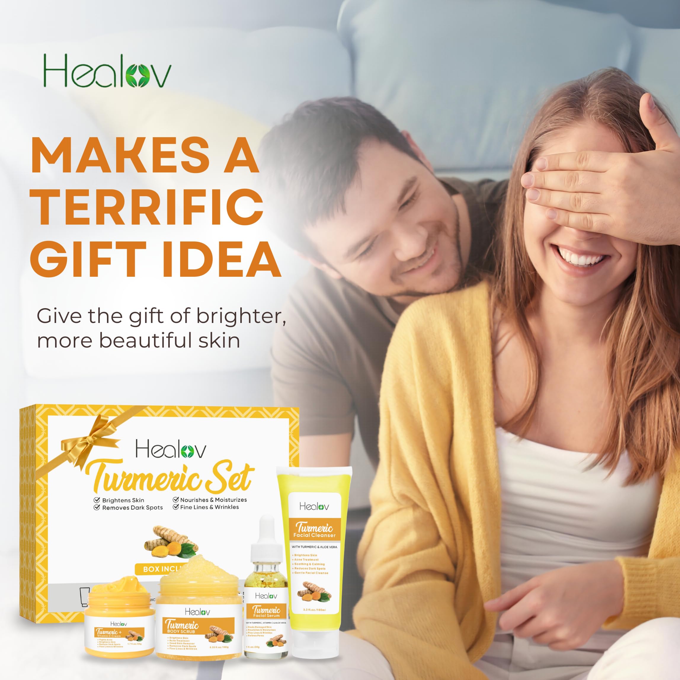 Herblov Turmeric Skincare Set cream application helps lock in moisture.