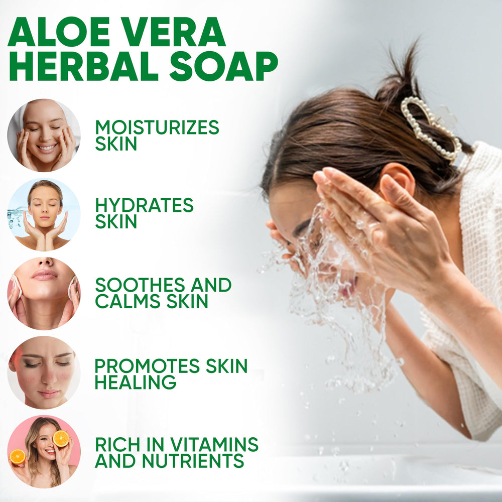 HERBOGANIC Aloe Vera Herbal Soap with aloe leaf signals refreshing hydration