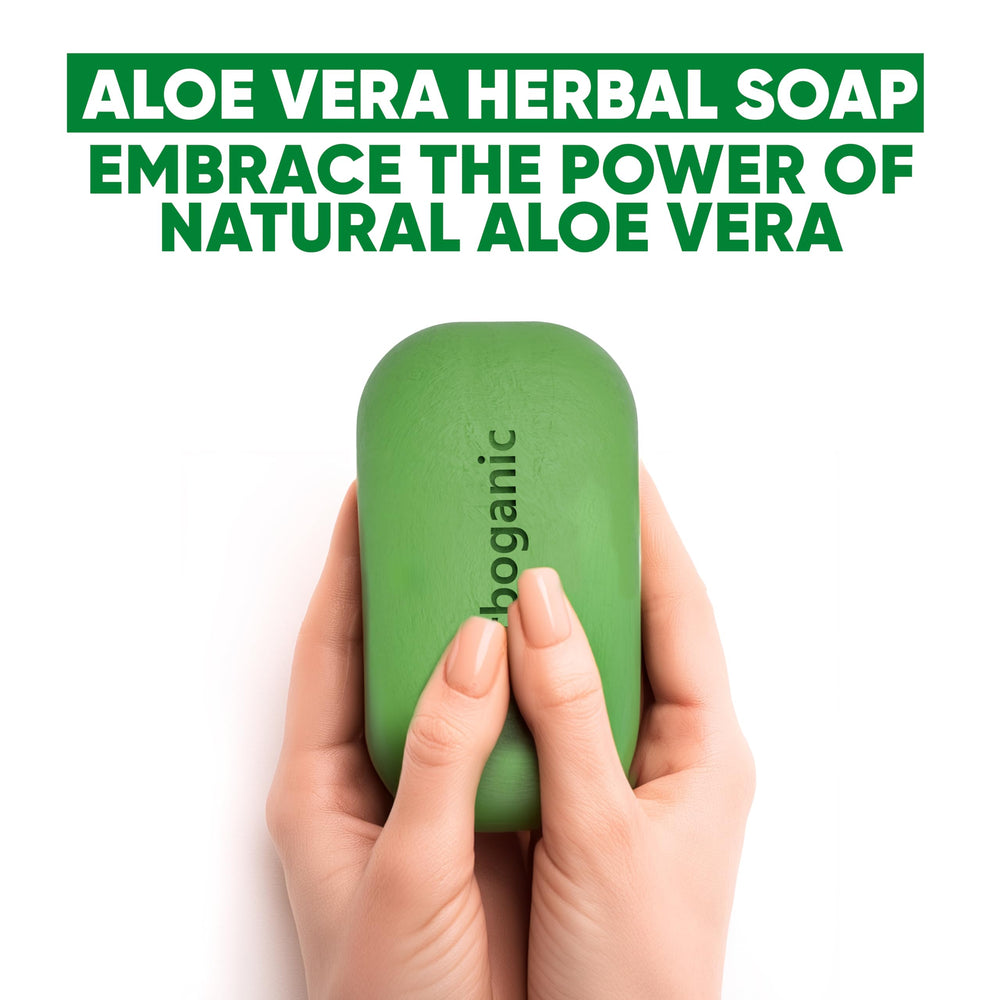 HERBOGANIC Aloe Vera Herbal Soap natural ingredients closeup emphasizes purity