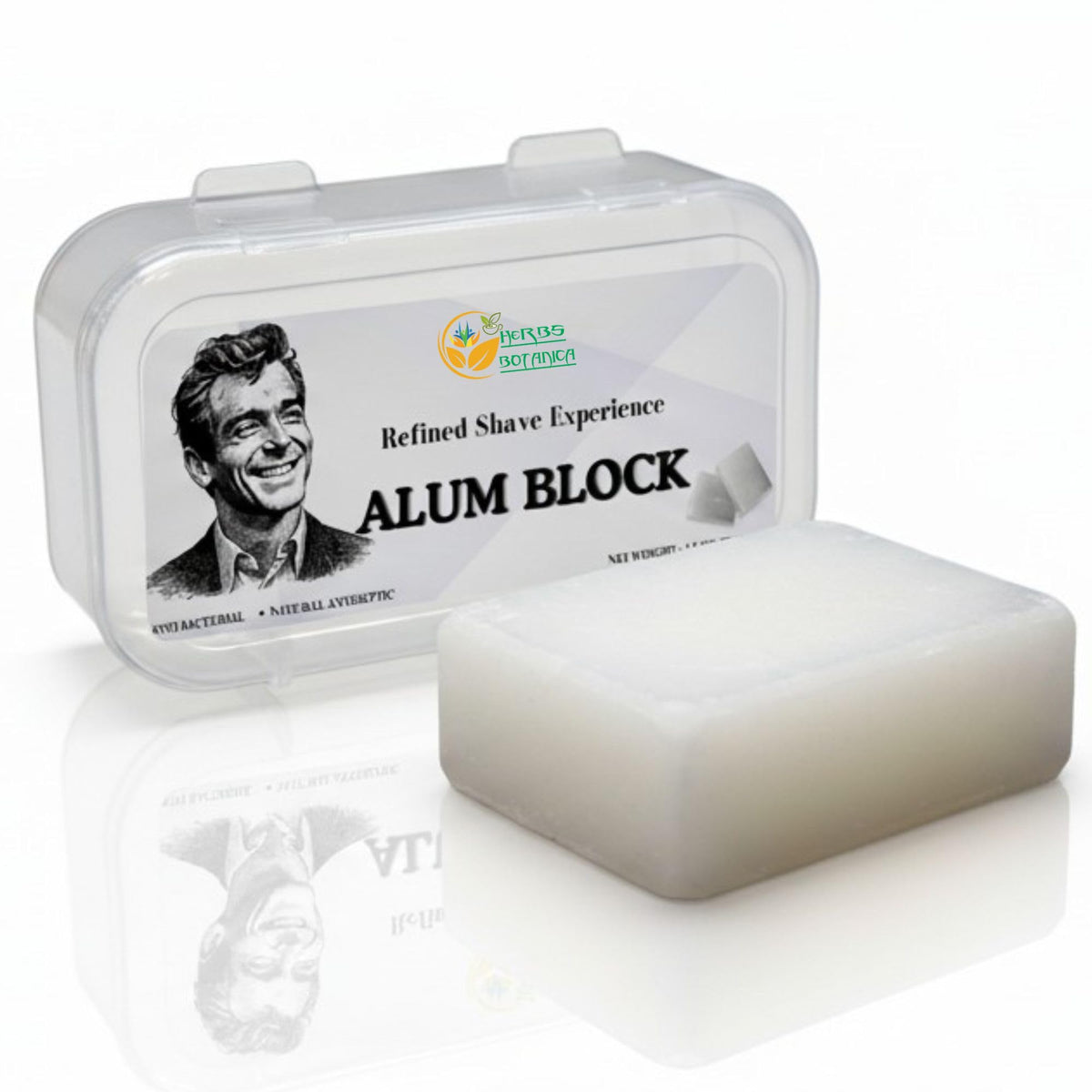 Herbs Botanica alum block for shaving soothes skin after a clean shave.
