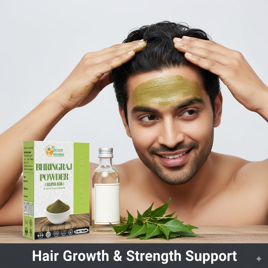 Herbs Botanica Bhringraj Powder supports a gentle hair care routine.