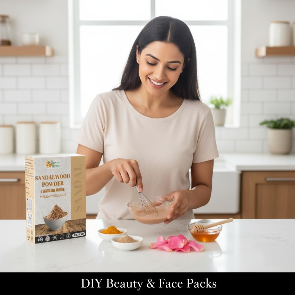Herbs Botanica Chandan sandalwood powder for dry skin care.