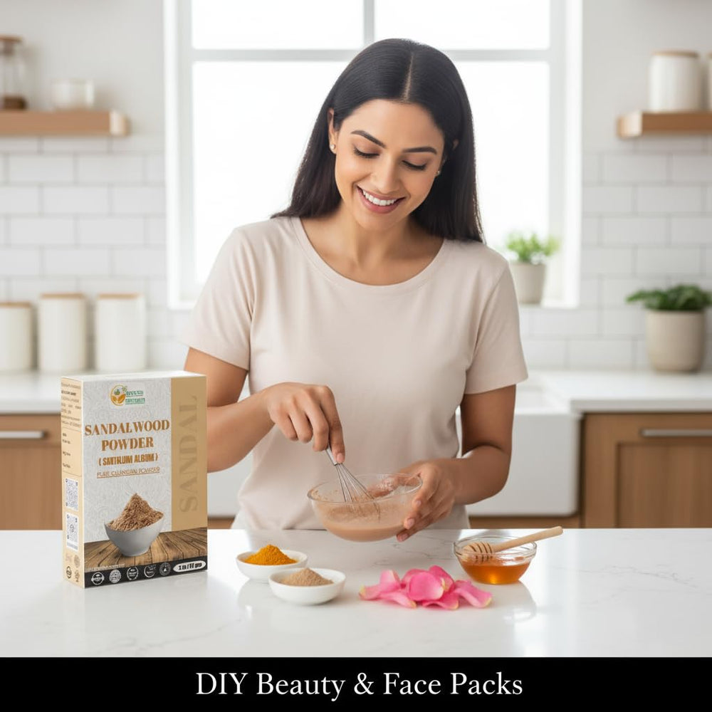 Herbs Botanica Chandan sandalwood powder for dry skin care.