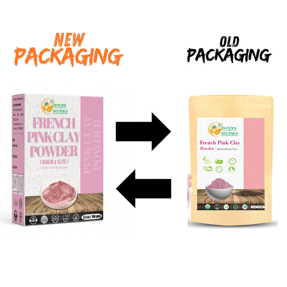 Herbs Botanica pink clay powder texture close-up highlights mineral-rich formula.
